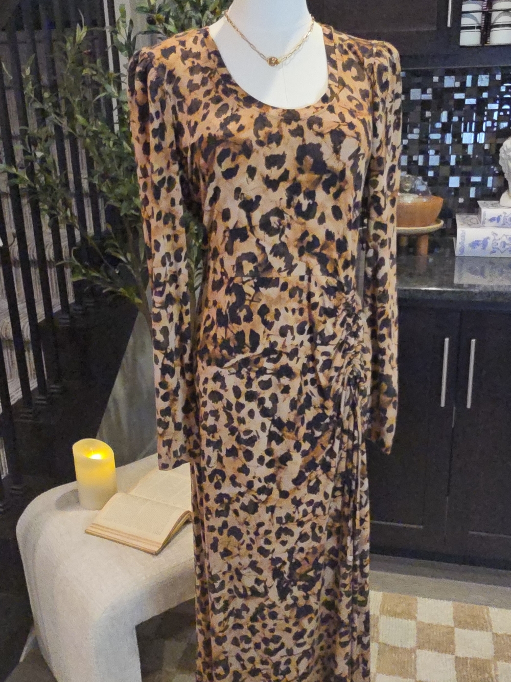 Cabi NWT Women’s Long Leopard Print Dress in Brown NWT